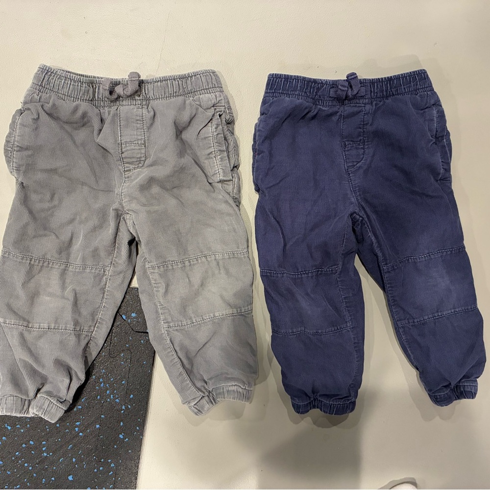 Navy and gray cord joggers lined